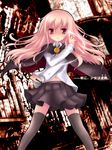  black_dress black_legwear dress long_hair louise_francoise_le_blanc_de_la_valliere pentacle pink_eyes pink_hair ryo skirt thighhighs wand zero_no_tsukaima 