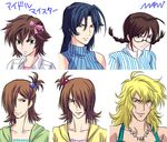  ahoge akizuki_ritsuko akizuki_ritsuko_(cosplay) ali_al-saachez allelujah_haptism amami_haruka amami_haruka_(cosplay) artist_request blonde_hair blue_hair braid brown_eyes brown_hair cosplay crossdressing futami_ami futami_ami_(cosplay) futami_mami futami_mami_(cosplay) glasses green_eyes gundam gundam_00 hair_bobbles hair_ornament hair_over_one_eye hair_ribbon hoshii_miki hoshii_miki_(cosplay) idolmaster idolmaster_(classic) idolmaster_1 lockon_stratos long_hair male_focus miura_azusa miura_azusa_(cosplay) multiple_boys parody red_eyes ribbon setsuna_f_seiei tieria_erde translated twin_braids 