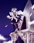  blue_hair copyright_request fantasy feathers kurafuji_sachi solo wings 