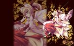  animal_ears blonde_hair breasts fox_ears fox_tail geta hair_ribbon hakama japanese_clothes kimono long_hair medium_breasts miko multiple_tails ofuda original ponytail profile red_hakama ribbon shimakaze solo tabi tail wallpaper yellow_eyes zoom_layer 