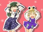  bangs caramelldansen hana_(hana_mo_arashi_mo) hat kochiya_sanae moriya_suwako multiple_girls touhou 