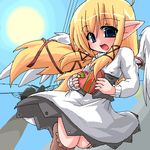  angel blonde_hair box copyright_request heart-shaped_box kanijiru lowres oekaki solo valentine wings 