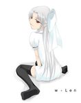  albino artist_request melty_blood pointy_ears red_eyes solo thighhighs tsukihime white_hair white_len 