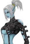  #1 blue_skin breasts dark_elf elf highres lineage pointy_ears tattoo underboob 