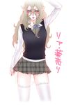  alternate_costume artist_request blonde_hair blue_eyes contemporary facepaint genderswap genderswap_(mtf) hair_tie kusuriuri_(mononoke) long_hair makeup mononoke no_headwear plaid plaid_skirt pointy_ears school_uniform skirt solo sweater_vest thighhighs vest zettai_ryouiki 