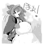  &gt;_&lt; closed_eyes copyright_request greyscale mittens monochrome snowman solo translated usoneko 