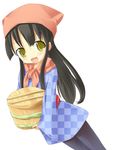  black_hair bucket checkered head_scarf kuro_(be_ok) long_hair original solo yellow_eyes 