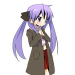  blush coat hiiragi_kagami lucky_star purple_hair scarf solo ueno_tsuyoshi 