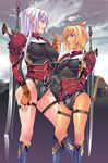  animal_ears elf elvaan final_fantasy final_fantasy_xi hazuki_(hazu_chaya) holding_hands mithra multiple_girls pointy_ears scorpion_harness sword weapon 