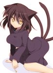  animal_ears asagiri_no_miko bell black_hair breasts cat_ears hoppege huge_breasts jingle_bell koma_(asagiri_no_miko) solo tail yellow_eyes 