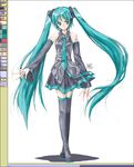  aqua_hair hatsune_miku honokan long_hair oekaki solo thighhighs twintails very_long_hair vocaloid 