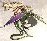  barefoot copyright_name detached_sleeves dragon dragon_tail dress horn orta panzer_dragoon panzer_dragoon_orta riding scarf silver_hair strapless strapless_dress tail tube_dress urasato wings 