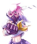  bandages gloves kasugano_sakura midriff pink_hair purple_eyes school_uniform serafuku short_hair solo street_fighter yasohachi_ryou 
