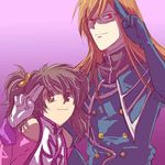  1girl anise_tatlin jade_curtiss jpeg_artifacts lowres oekaki purple_background salute tales_of_(series) tales_of_the_abyss 