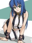  blue_hair boots breast_squeeze breasts choker collar emina&amp;aki emina_(emina&amp;aki) green_eyes huge_breasts kagami_hirotaka long_hair original solo thigh_boots thighhighs zipper 