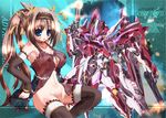  aguy blue_eyes breasts brown_hair large_breasts mecha nipples no_panties original ponytail see-through solo thighhighs 