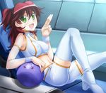  bad_haro bike_shorts breasts chikugen_shiina covered_nipples crop_top freckles green_eyes gundam gundam_00 haro medium_breasts nena_trinity red_hair solo thighhighs two_side_up v 