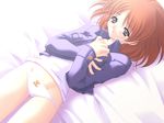  blush brown_hair clothes_writing front-print_panties game_cg glasses kimi_no_omoi_sono_negai no_pants panties paw_print print_panties sakata_akari solo underwear 