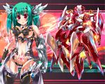  aguy breasts cleavage green_hair large_breasts mecha midriff original red_eyes sideboob solo 