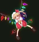  :d between_legs crystal demon_wings dress dutch_angle flandre_scarlet full_body hand_between_legs hat holding holding_weapon leaning_forward looking_at_viewer mob_cap open_mouth own_hands_together polearm puffy_short_sleeves puffy_sleeves red_dress short_sleeves smile solo spear spread_legs touhou wapokichi weapon wings 