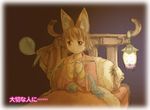  animal_ears bed brown_hair copyright_request knitting rdi short_hair solo 