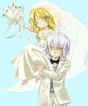  blonde_hair bow bowtie bride carrying couple dress hetero kirisame_marisa morichika_rinnosuke ono_mochiko touhou wedding wedding_dress 