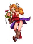  armband blonde_hair cactus criss-cross_halter detached_sleeves flower flower_pot green_eyes hair_tubes halter_top halterneck holding imu_(lom) kara_(color) legend_of_mana lil'_cactus open_mouth seiken_densetsu translation_request 