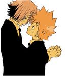  2boys gokudera_hayato katekyo_hitman_reborn katekyo_hitman_reborn! lowres male_focus multiple_boys sawada_tsunayoshi simple_background tsuna yaoi 