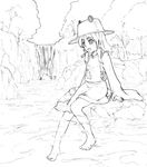  :d animal_print arms_at_sides bangs barefoot breasts day eyes frog_print full_body greyscale hair_ribbon hat long_sleeves looking_down lowres medium_hair monochrome moriya_suwako nature open_mouth ribbon river rock satori_(transient_wind) shirt short_hair sidelocks sitting skirt skirt_set sky small_breasts smile soaking_feet solo touhou tree tress_ribbon turtleneck vest water waterfall wide_sleeves 