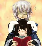  1girl =_= animal_ears annoyed blush book bunny_ears glasses inaba_tewi morichika_rinnosuke ono_mochiko touhou 