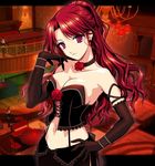  artist_request bracelet breasts cleavage collar elbow_gloves flower garters gloves jewelry large_breasts lingerie long_hair mabinogi ponytail red_flower red_hair red_rose rose rua solo thighhighs underwear 