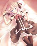  arm_garter black_legwear blue_eyes blush bow garters hair_ribbon long_hair lying on_back pink_hair quiz_magic_academy ribbon ryo shalon solo thighhighs wrist_cuffs 