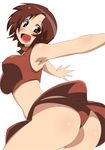  ass breasts brown_eyes brown_hair large_breasts looking_back meiko open_mouth smile solo toudori upskirt vocaloid 