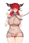  alexstrasza blush breasts chain\r\n closed_mouth cuffs heroes_of_the_storm horn large_breasts long_hair mr.skull red_hair shackles slave sweater tears thighs warcraft world_of_warcraft yellow_eyes 