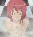  aoi_nagisa bath bathing bathroom bb breasts cap cleavage eyes_closed large_breasts red_hair screencap strawberry_panic strawberry_panic! washing wet 