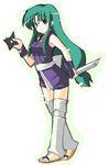  artist_request dagger ganbare_goemon green_hair japanese_clothes knife long_hair ninja reverse_grip shuriken weapon yae_(ganbare_goemon) 