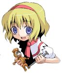 alice_margatroid blonde_hair blush capelet hairband hakurei_reimu looking_at_viewer nail open_mouth photo_(object) puffy_short_sleeves puffy_sleeves short_hair short_sleeves simple_background solo touhou upper_body voodoo_doll waraningyou white_background yandere 