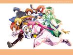  6+girls ahoge animal_ears arf blonde_hair blue_eyes blue_hair bow cape chrono_harlaown claw_(weapon) everyone familiar fate_testarossa ferret fingerless_gloves forehead_jewel gauntlets gloves hair_ornament hat highres ibuki_pon jacket lyrical_nanoha magical_boy magical_girl mahou_shoujo_lyrical_nanoha mahou_shoujo_lyrical_nanoha_a's multiple_girls open_clothes open_jacket orange_hair pink_hair ponytail purple_eyes red_bow red_eyes red_hair shamal signum takamachi_nanoha thighhighs twintails unison vita waist_cape wallpaper weapon wolf wolf_ears x_hair_ornament yagami_hayate yuuno_scrya zafira 