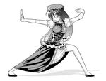  ahoge bow braid fighting_stance frown greyscale hair_bow hat hong_meiling long_hair monochrome neck_ribbon puffy_short_sleeves puffy_sleeves ribbon shoes short_sleeves solo star touhou twin_braids white_background wing_collar yamazaki_mitsuru 
