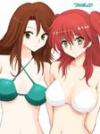  bikini blush brown_eyes brown_hair freckles gundam gundam_00 multiple_girls nena_trinity niwatori_kokezou red_hair sumeragi_lee_noriega swimsuit yellow_eyes 