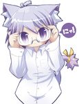  :3 animal_ears cat_ears cat_tail dress_shirt fang glasses highres hirose_madoka nagato_yuki original purple_eyes purple_hair shirt short_hair solo suzumiya_haruhi_no_yuuutsu tail translated 