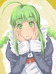  ahoge apron braid frills green_eyes green_hair long_hair maid me-tan os-tan simple_background solo tamaru_tokihiko twin_braids 