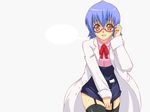  blue_hair garter_belt glasses haruka_shiya izumi_ako labcoat mahou_sensei_negima! solo thighhighs yellow_eyes zettai_ryouiki 