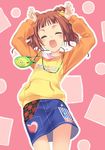  brown_hair caramelldansen closed_eyes idolmaster idolmaster_(classic) idolmaster_1 open_mouth parody popotan raglan_sleeves solo takatsuki_yayoi twintails 