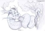  2018 digital_media_(artwork) dragon hair horn kashmere male scales sketch smile solo tree 