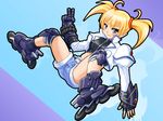  arcana_heart artist_request blonde_hair blue_eyes cosplay denim denim_shorts inline_skates knee_pads lilica_felchenerow lyrical_nanoha mach_caliber mahou_shoujo_lyrical_nanoha_strikers pointy_ears revolver_knuckle roller_skates shorts skates solo subaru_nakajima subaru_nakajima_(cosplay) twintails 