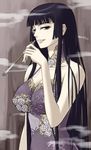  bangs black_hair blunt_bangs hime_cut ichihara_yuuko kiseru long_hair pipe smoking solo xxxholic you2 