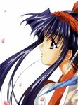  90s angel_flavor artbook bow cherry_blossoms hair_bow hairband highres nakoruru nanase_aoi samurai_spirits solo 