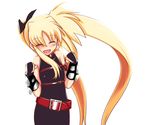  belt blonde_hair blush closed_eyes fate_testarossa gloves laughing long_hair lyrical_nanoha mahou_shoujo_lyrical_nanoha mahou_shoujo_lyrical_nanoha_a's namuru solo twintails very_long_hair 