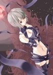  azel_iblis bandages brown_eyes navel night_wizard short_hair silver_hair solo takano_natsuki thighhighs 